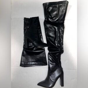 Ego Thigh high black leather boots